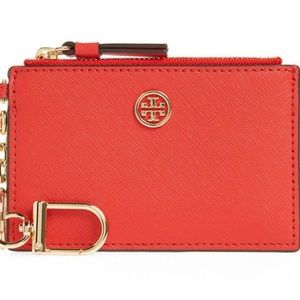 Tory Burch Card Case Key Fob Poppy Red